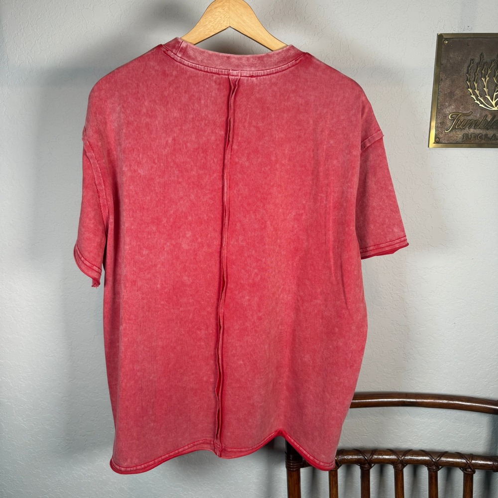 Blue B Collection Red Mineral Wash Embroidered Bird T-Shirt Oversized Medium - Picture 9 of 9
